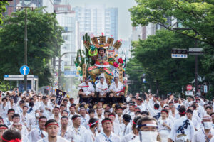 博多祇園山笠・集団山見せ 千代流の写真